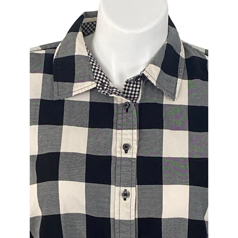 XL TALBOTS Black Plaid Buffalo Check Button Up Dress Shirt Cotton EUC - Picture 2 of 9